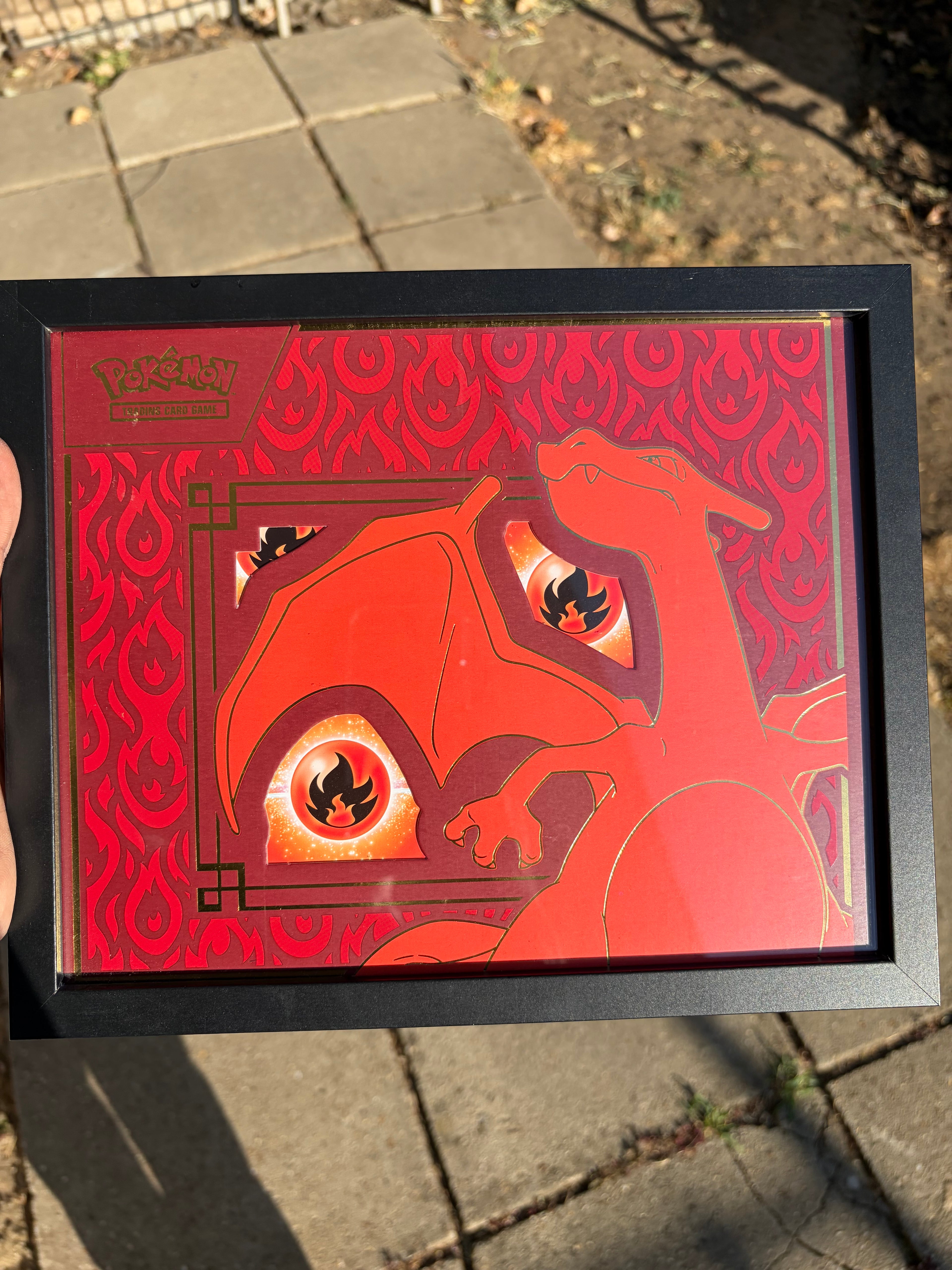 Framed Pokémon Charizard & Fire Energy Card Collector Display | Handmade Wall Art UK