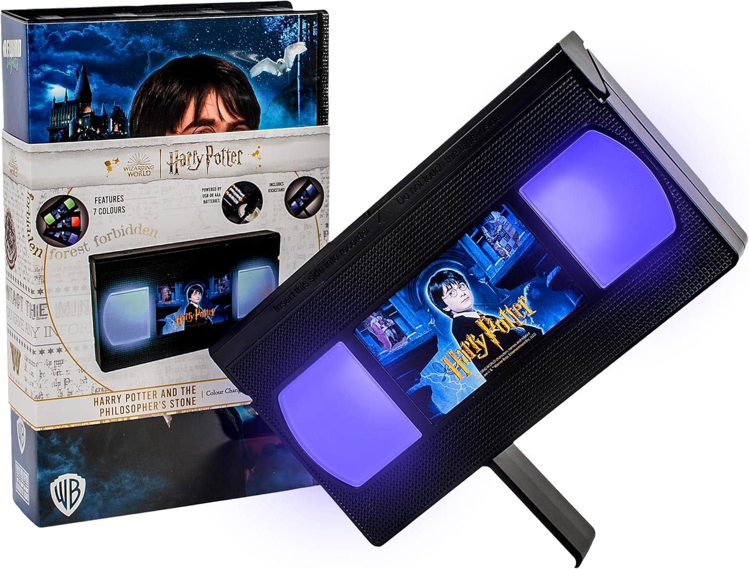 VHS tape with 'Harry Potter' branding next to its packaging