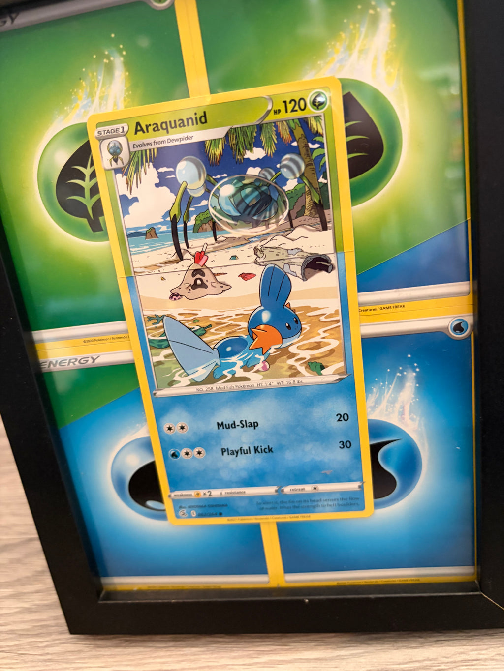 Framed Pokémon Araquanid & Mudkip Connecting Art Card Display | Water-Type Collector's Wall Art UK