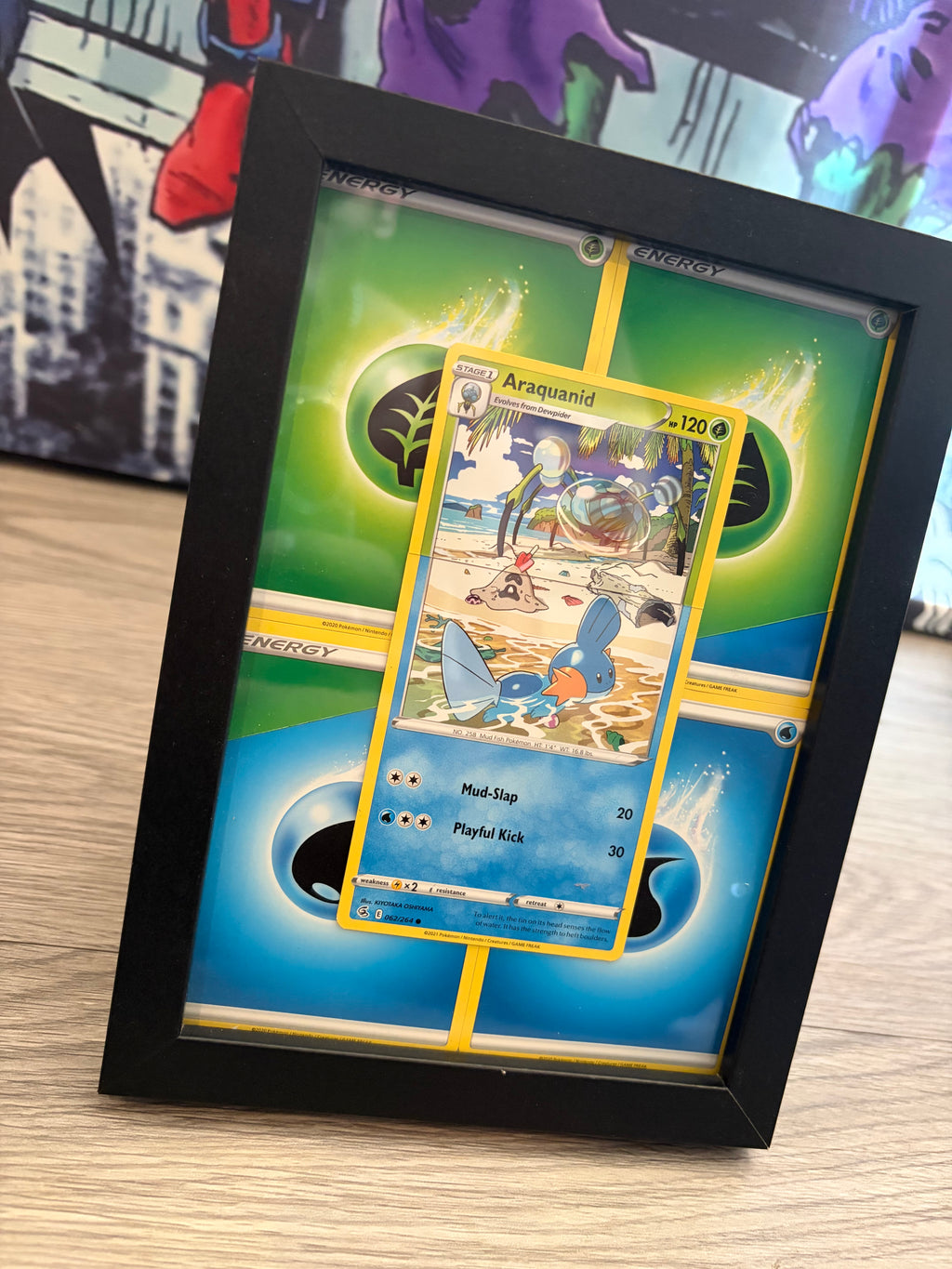 Framed Pokémon Araquanid & Mudkip Connecting Art Card Display | Water-Type Collector's Wall Art UK