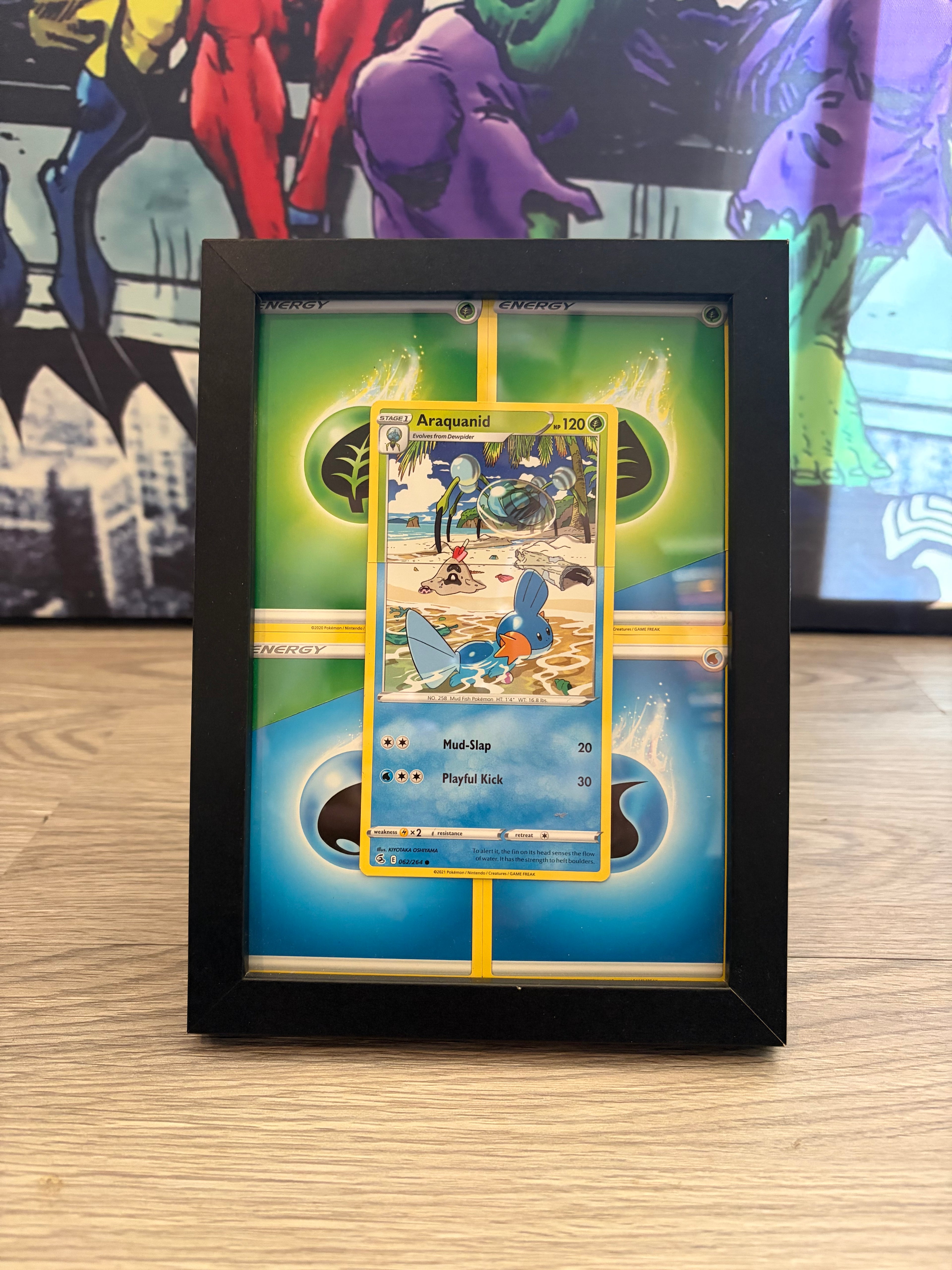 Framed Pokémon Araquanid & Mudkip Connecting Art Card Display | Water-Type Collector's Wall Art UK