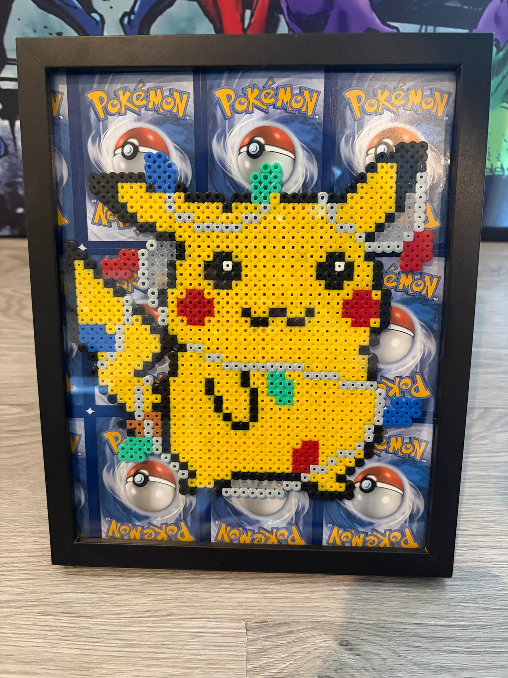 Framed Pikachu Pixel Art – Pokémon TCG Card Collector Display | Handmade Wall Art UK