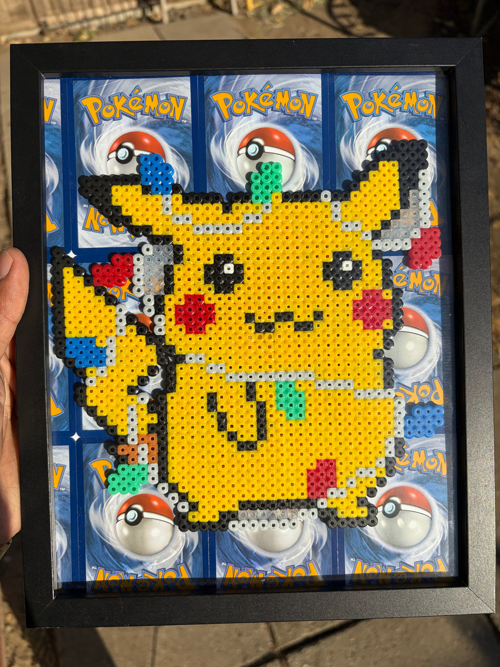 Framed Pikachu Pixel Art – Pokémon TCG Card Collector Display | Handmade Wall Art UK