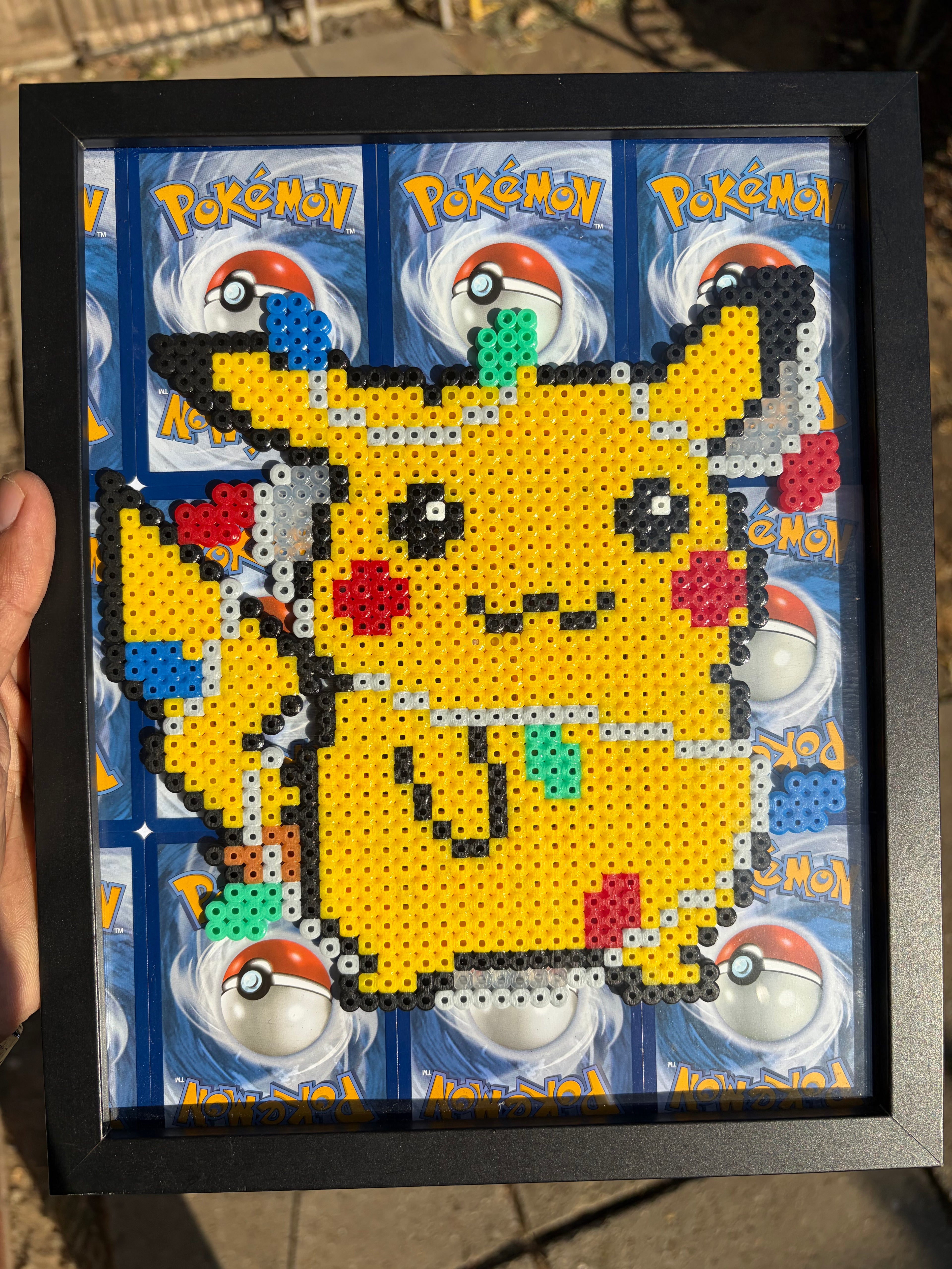 Framed Pikachu Pixel Art – Pokémon TCG Card Collector Display | Handmade Wall Art UK