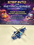 Toy robot with 'Step into the Retroverse' box in the background