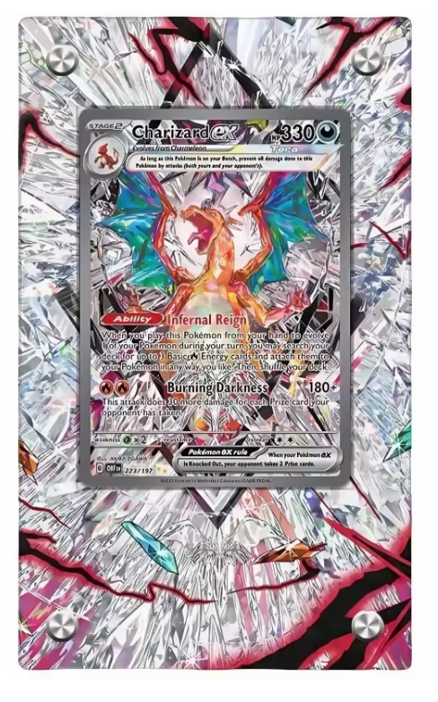 Pokémon trading card featuring Charizard on a colorful abstract background